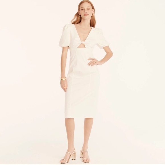 NWT J. Crew Collection Puff Sleeve Midi Dress In Cotton Poplin In Black - Picture 2 of 6